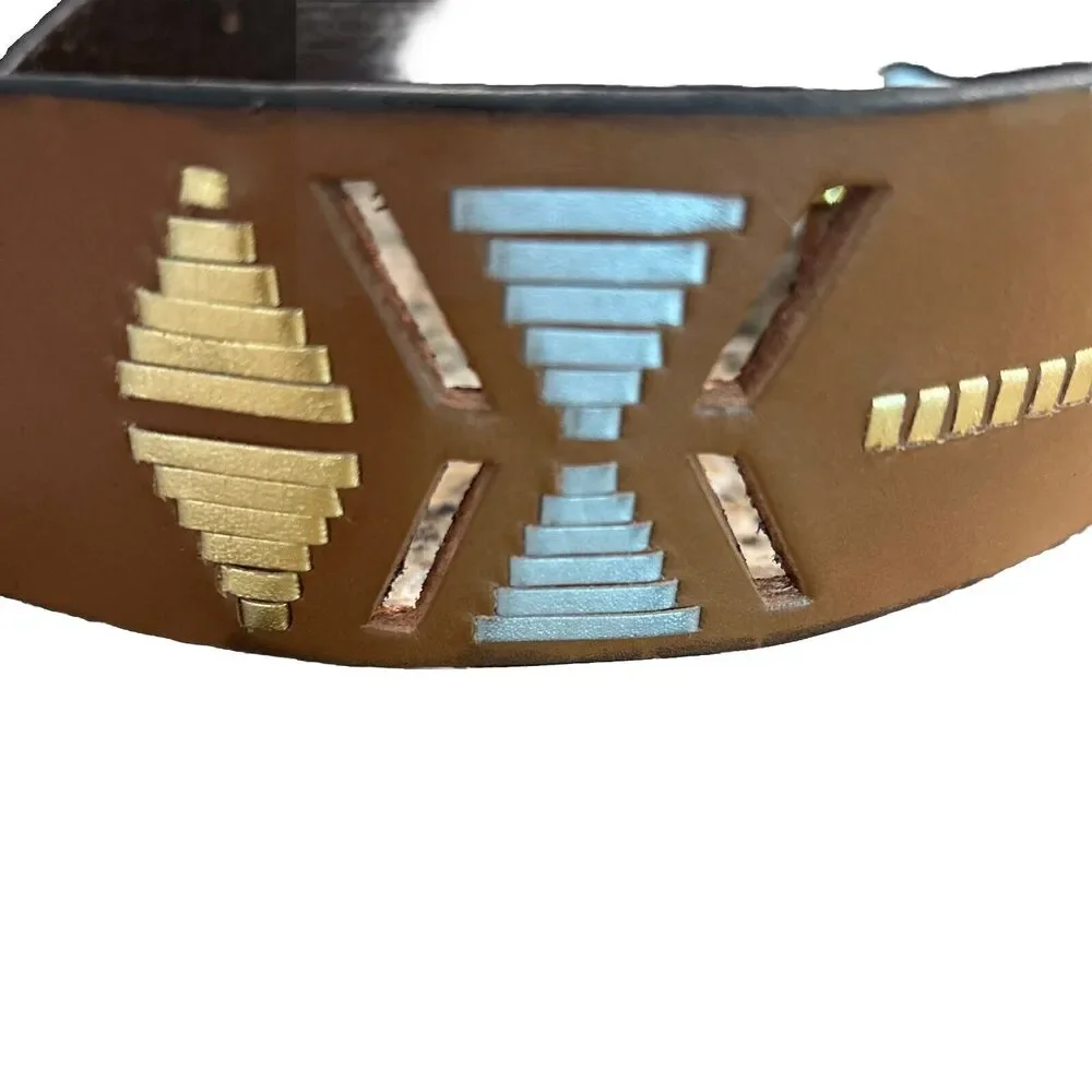 Cuirum Barcelona Spain Leather Designer Wide Belt Hand Tooling Size 95 EUC‎